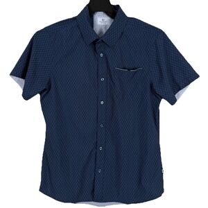7 Diamonds Liberty 4 Way Stretch Shirt Mens Small Blue Geometric Short Sleeve